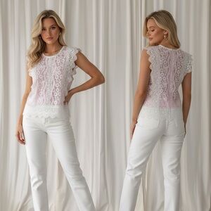 Express crochet knit top blouse scalloped